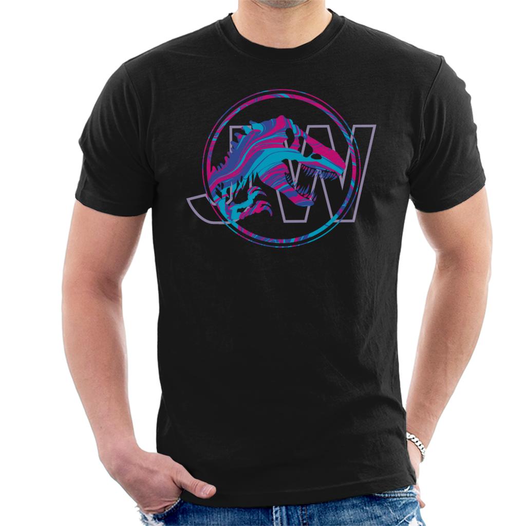 Jurassic Park JW T Rex Blue And Pink Gradient Men's T-Shirt product image 1