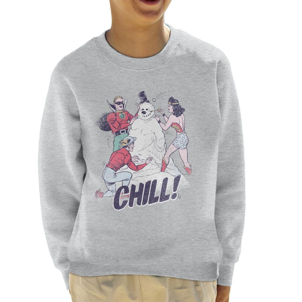 Justice League Christmas Building A Snowman Kid's Sweatshirt product image 4