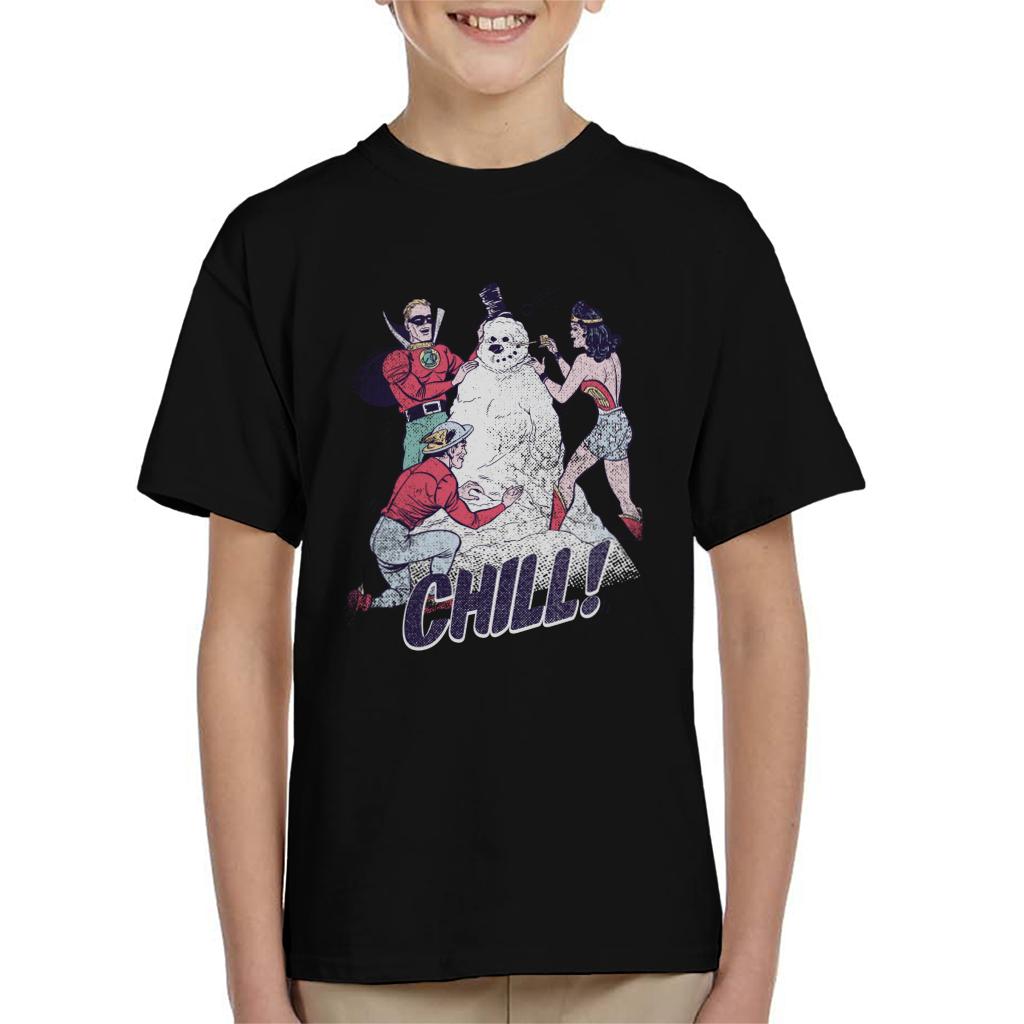 Justice League Christmas Building A Snowman Kid's T-Shirt product image 1