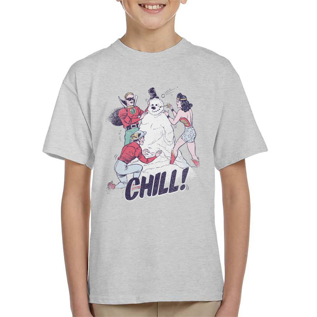 Justice League Christmas Building A Snowman Kid's T-Shirt product image 4