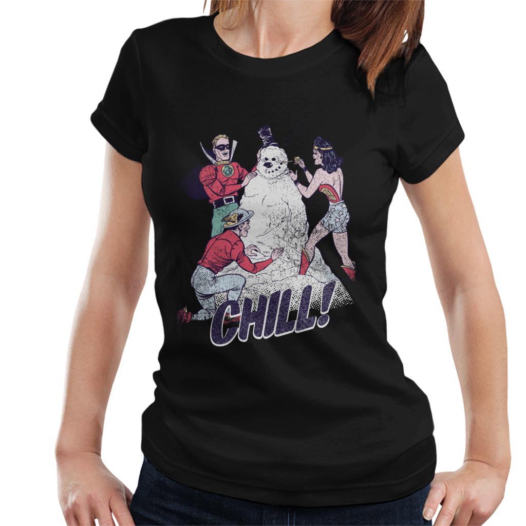Justice League Christmas Building A Snowman Women's T-Shirt product image 1